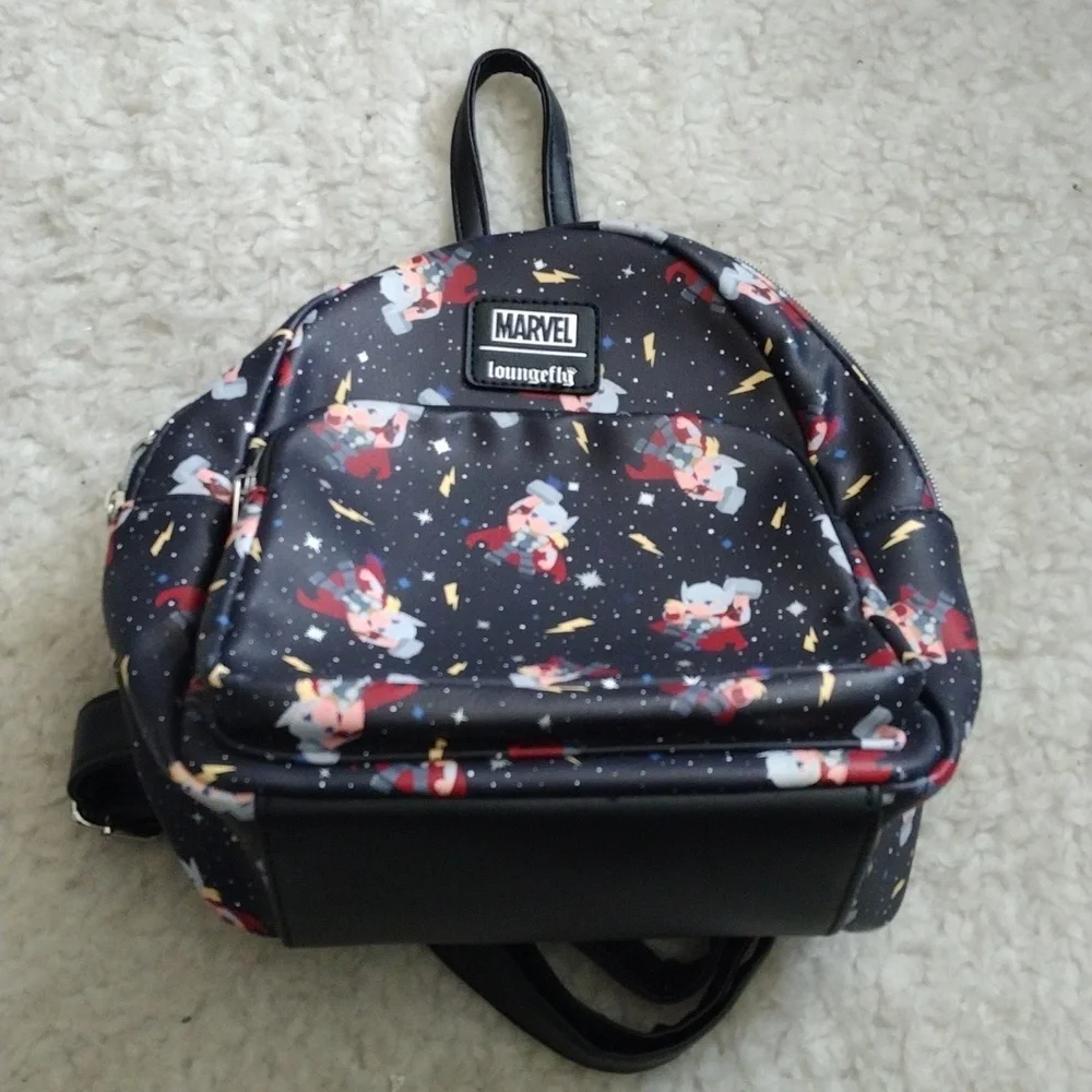Loungefly Marvel Black Backpack with Red and Blue Accents